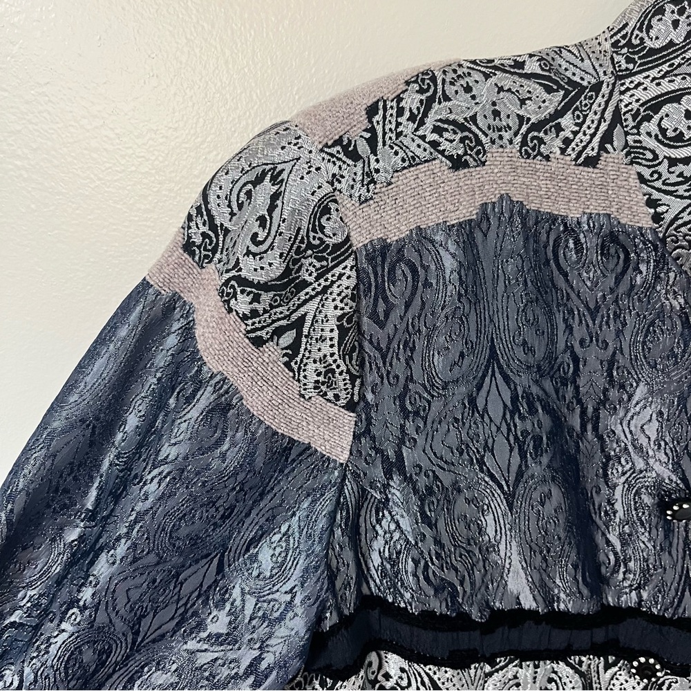 Metallic Silver Paisley Patchwork Jacket Y2K Boho Chic Lightweight Statement Top - Picture 7 of 12
